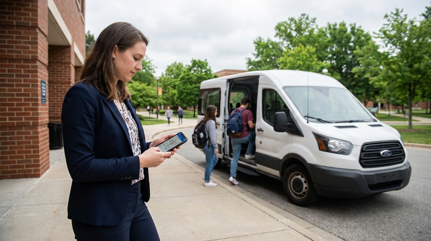 Campus transit coordinator managing shuttle service and student transportation program
