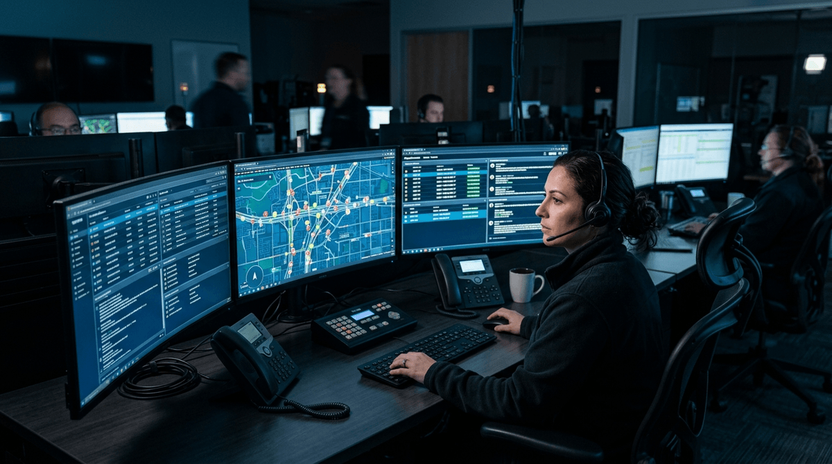 Transit dispatcher monitoring live fleet in SHARE Mobility dispatch dashboard
