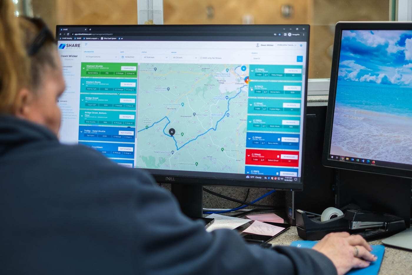 Transit coordinator using SHARE Mobility dispatch platform to manage routes and riders